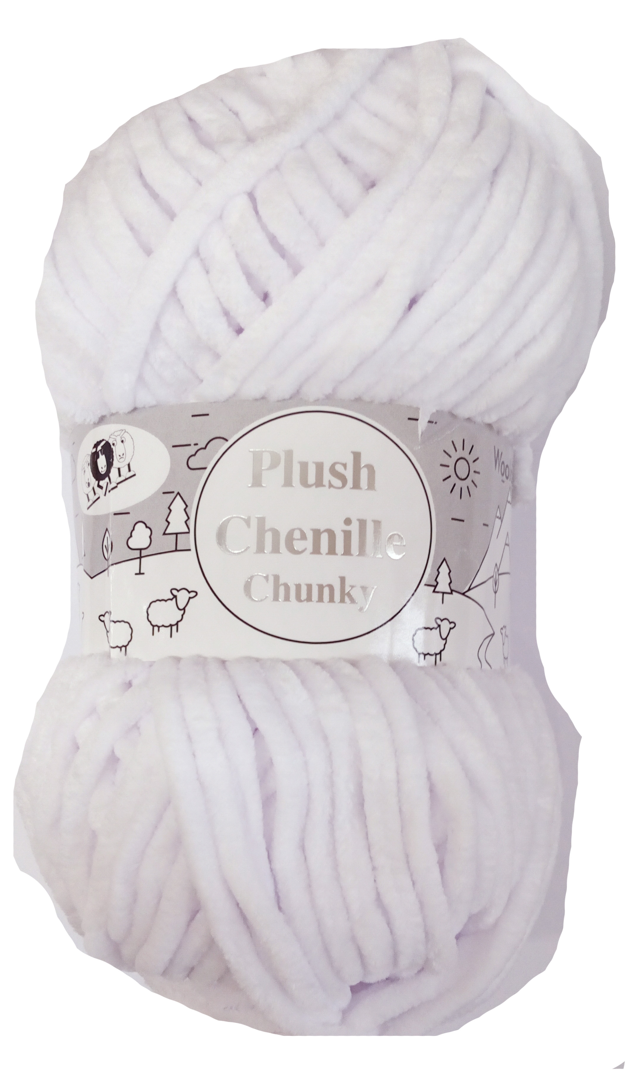 Plush Chenille Chunky Yarn 001 White